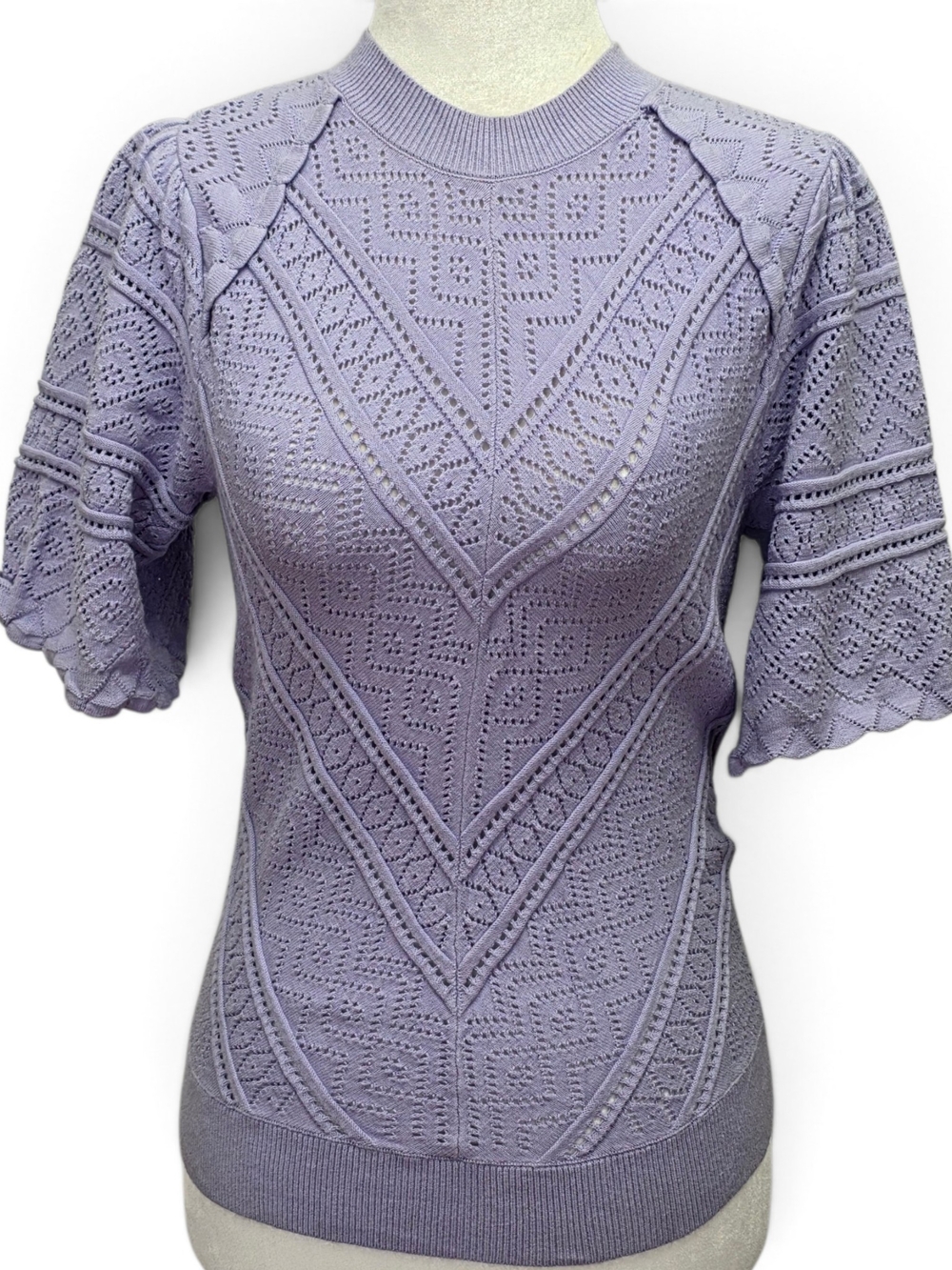 White House Black Market Women's Lavender Short Sleeve Knit Top